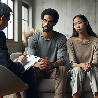 Realistic stock image of couple in therapy